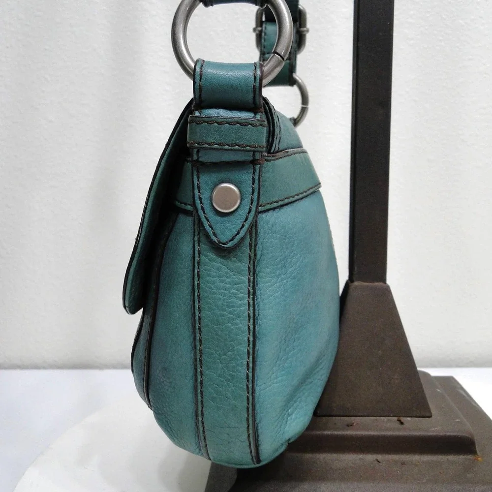 Fossil‎ Long Live Vintage 1954 Teal Leather Crossbody Bag Turnlock Small